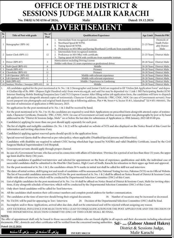 District & Session Court Jobs 2025