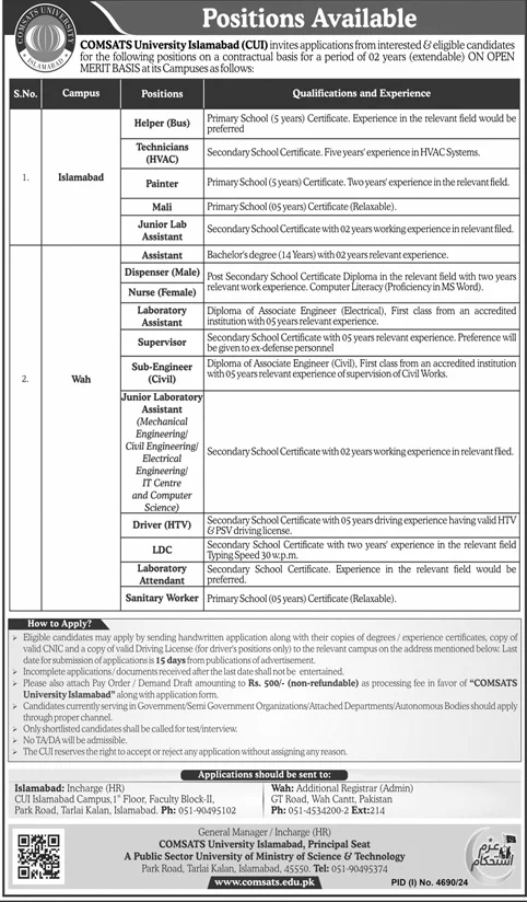 COMSATS University Islamabad CUI Jobs