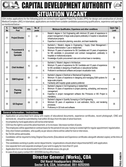 Capital Development Authority Islamabad Jobs