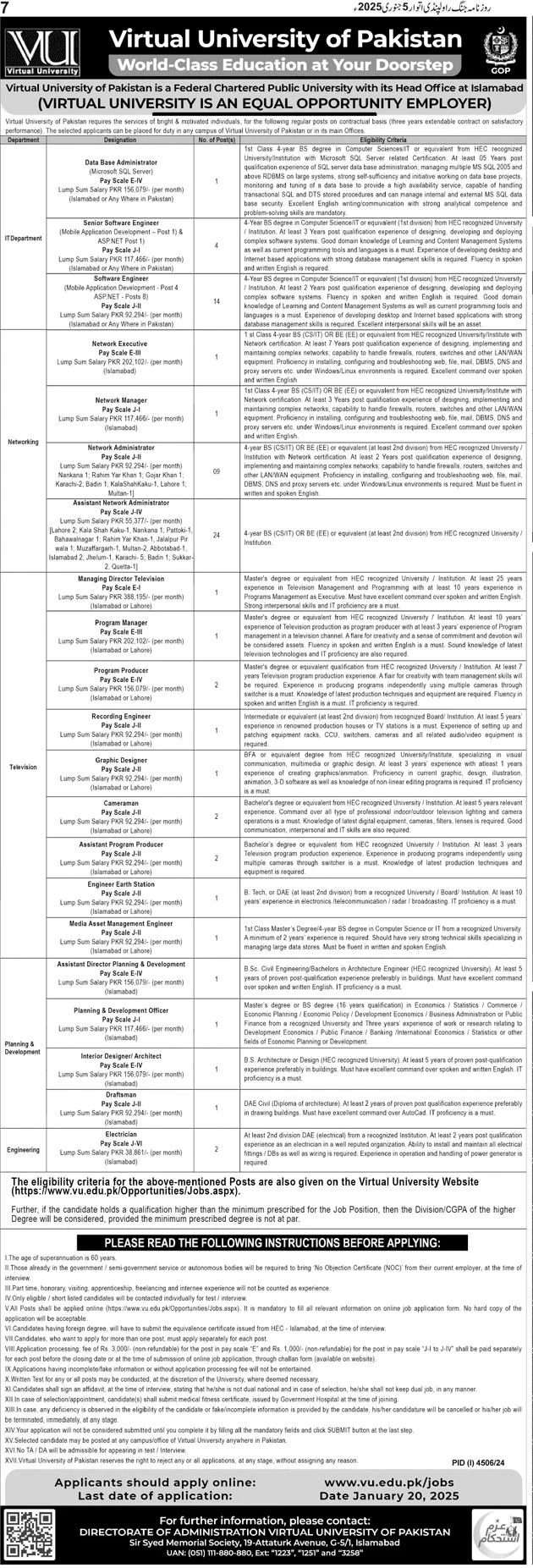 Virtual University Jobs Advertisement