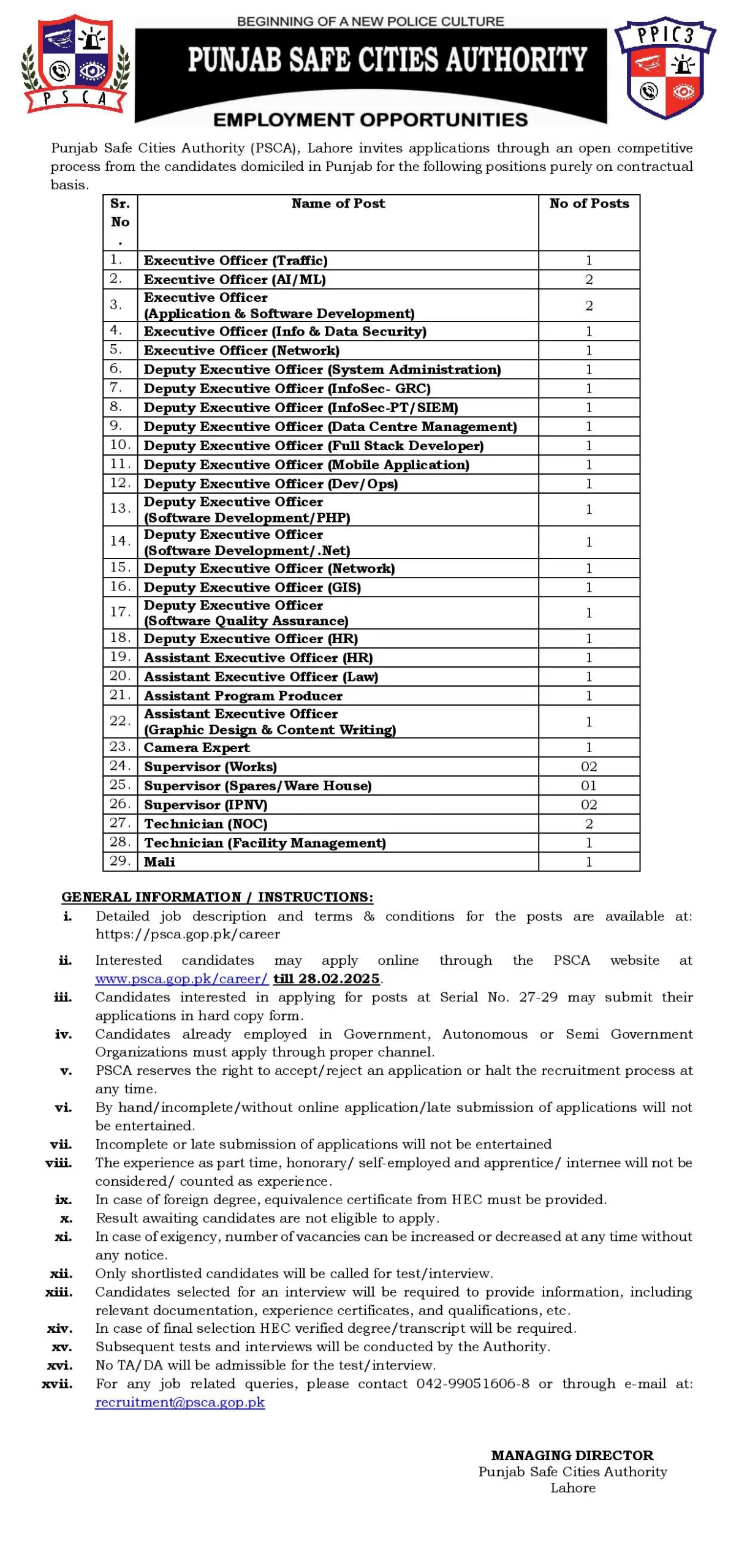 PSCA Jobs 2025