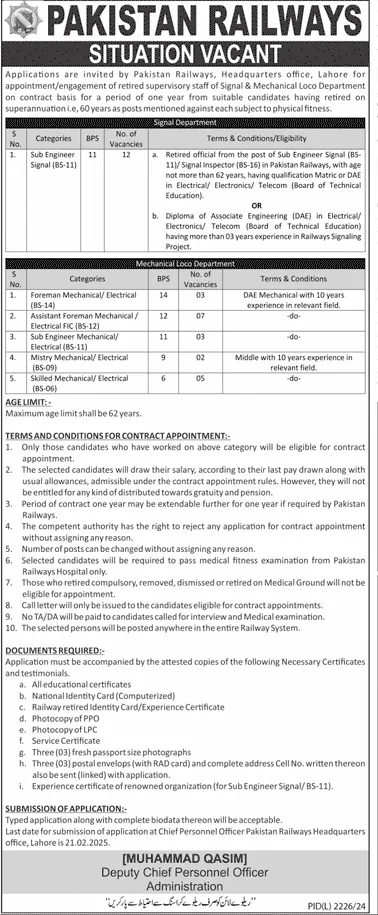 Pakistan Railways Headquarters Office Lahore Jobs