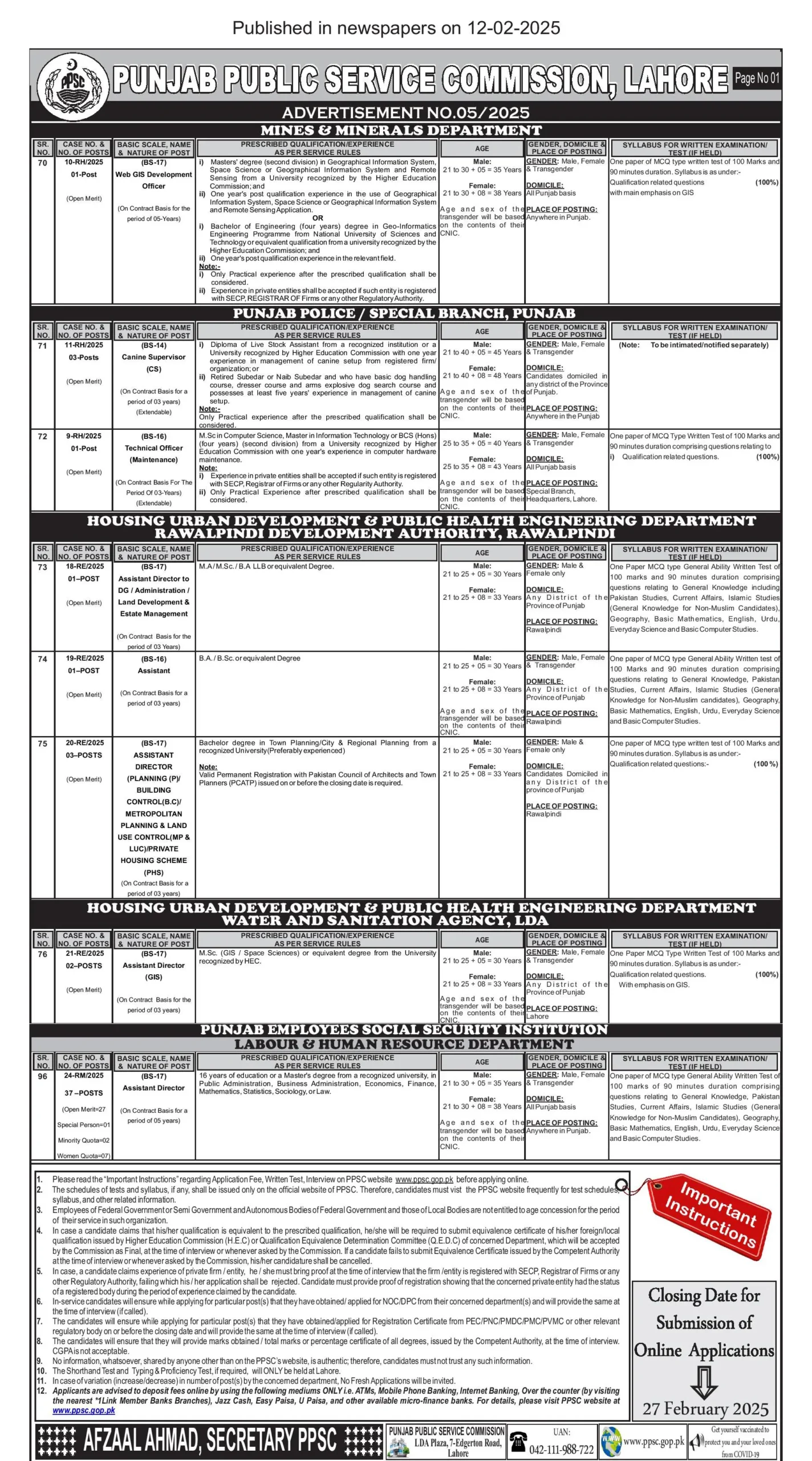 Punjab Employees Social Security Institution Jobs