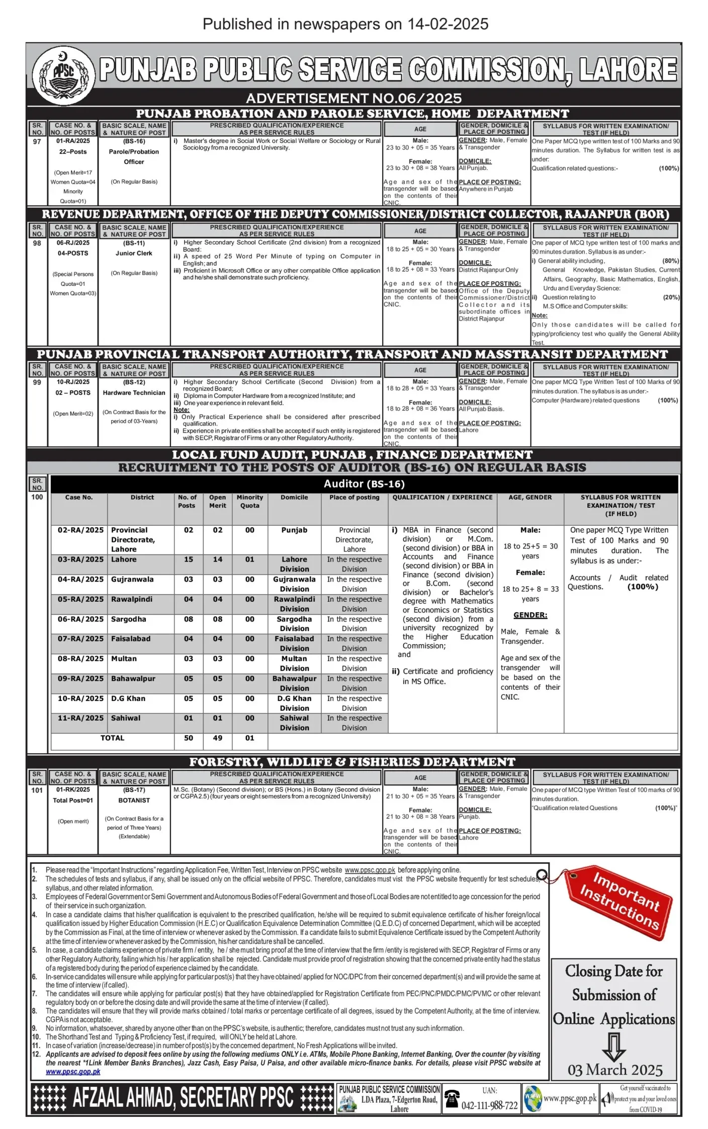 Punjab Transport and Masstransit Department Jobs