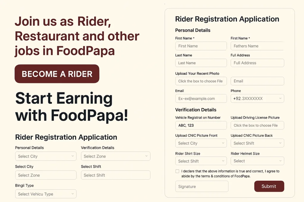 Food Papa Restaurant Jobs Application Form