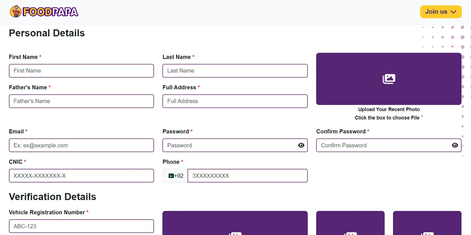 Food Papa Rider Registration Form