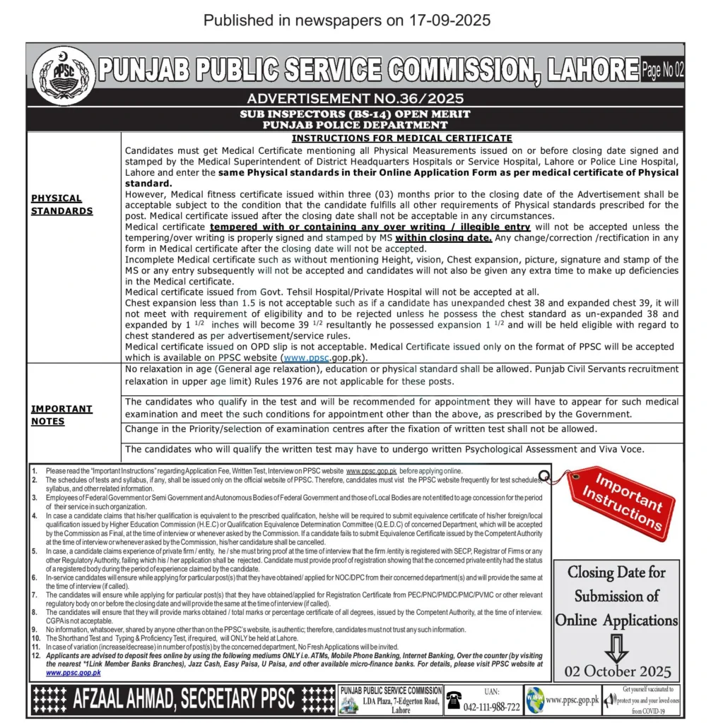 PPSC Punjab Police Jobs 2025