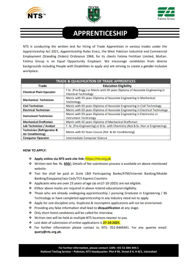 Advertisement for NTS Apprenticeship Program 2025